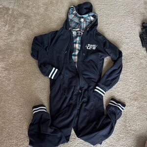 Colleen Ballinger Navy Hooded Onesie with Plaid Lining- reversible